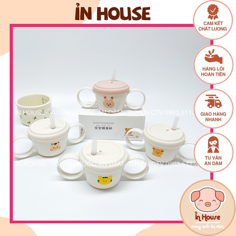 (ảnh thật) Cốc tập hút, kiêm cốc tập ăn dặm ăn snack cho bé từ 6m hình Gấu/ Thỏ/ Hổ