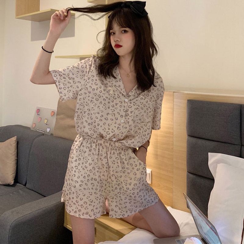 Bộ đồ ngủ ngắn tay in họa tiết phong cách hàn quốc thời trang mùa hè cho nữ