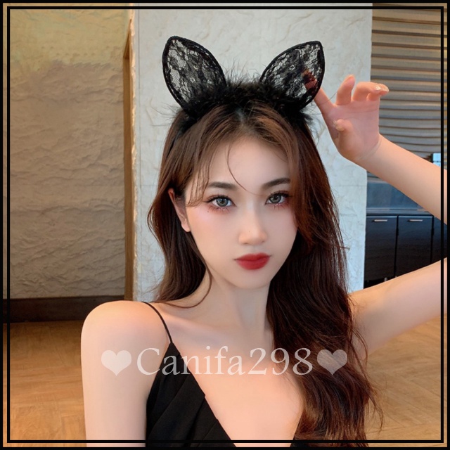 Bờm - Cài tóc tai thỏ lông pha ren 335