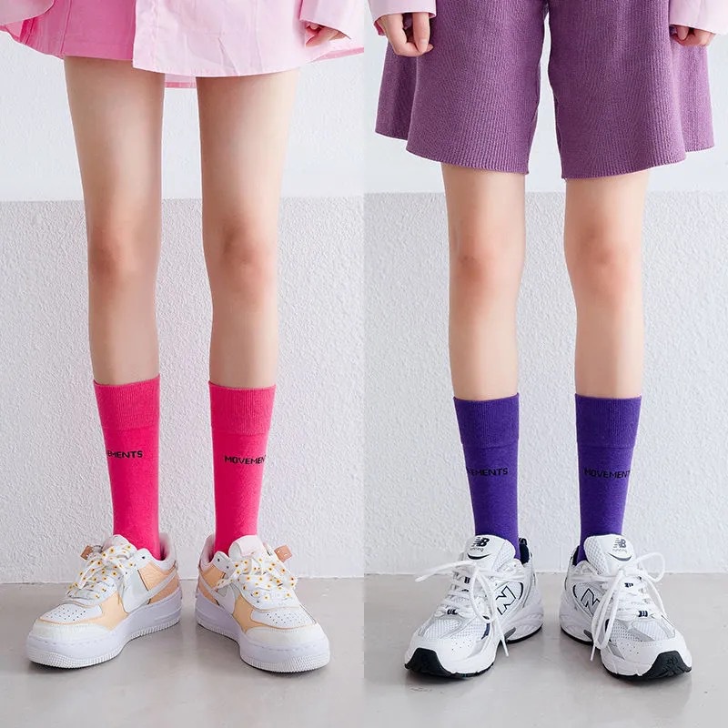 Vớ Cotton Cổ Cao Màu Trơn In Chữ Thời Trang Cho Nữ | BigBuy360 - bigbuy360.vn