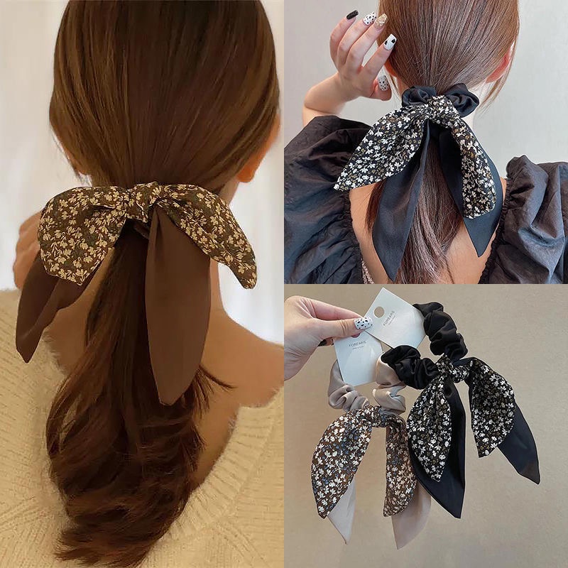 Dây Cột Tóc Scrunchies Màu Đen Thời Trang Hàn Quốc Cho Nữ