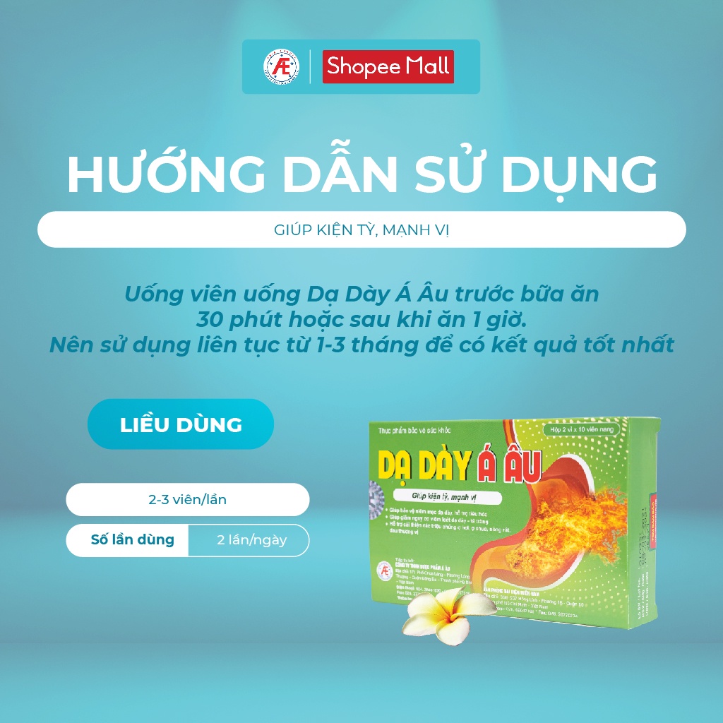 Dạ Dày Á Âu hộp 20 viên - Cải thiện chứng ợ hơi ợ chua, giảm nguy cơ viêm loét dạ dày hỗ trợ tiêu hóa DƯỢC PHẨM Á ÂU