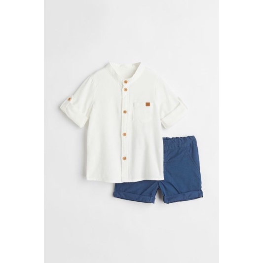 Set sơ mi trắng quần xanh cho bé HM auth