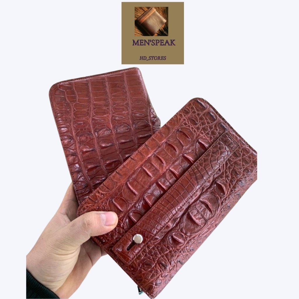 Ví cầm tay nam da cá sấu, ví da cầm tay nam 2 khóa màu đen và màu nâu.