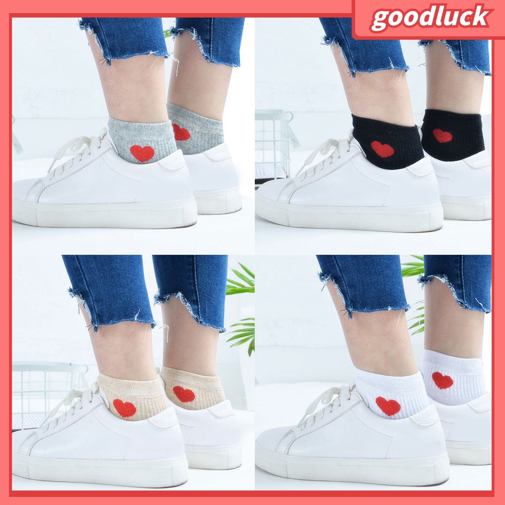 Vớ Cotton Cổ Ngắn In Hình Trái Tim Đơn Giản Cho Nữ