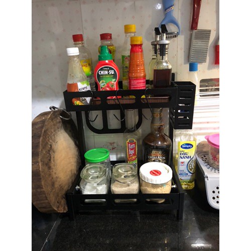 FREESHIP 🆓 Kệ Để Bàn Nhà Bếp - Kệ Gia Vị 2 Tầng - Lắp Ghép - Sơn Đen Tĩnh Điện Cao Cấp