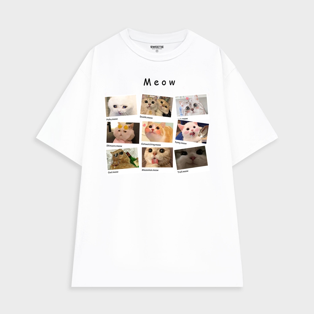 Áo thun Meow Cutee form Unisex nam nữ Cotton oversize form rộng