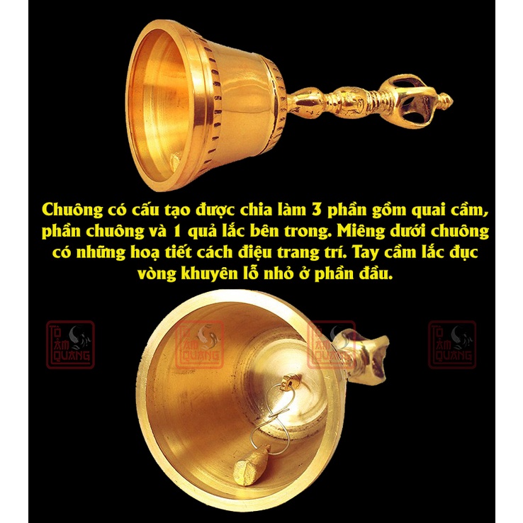 Chuông lắc tay lục lạc bằng đồng phong thủy - Chuông cầm tay có cán 18.5cm thờ cúng tâm linh - TÔ TÂM QUANG