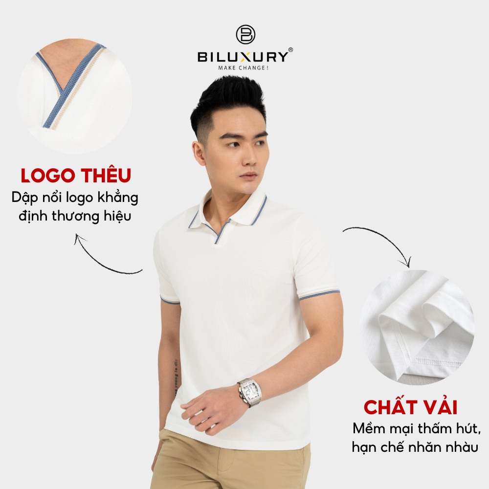 Áo thun polo nam Biluxury 6APCT003TRK cổ ve lật nẹp V thanh lịch vải cá sấu pique cao cấp