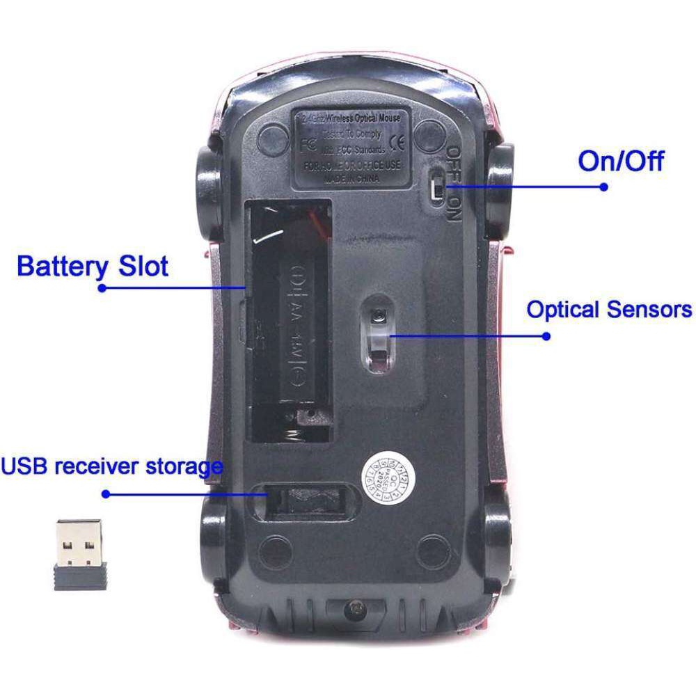 Chuột Quang Không Dây HìNh Xe Hơi 3D 2.4G 1600DPI Cho PC / Laptop / Notebook