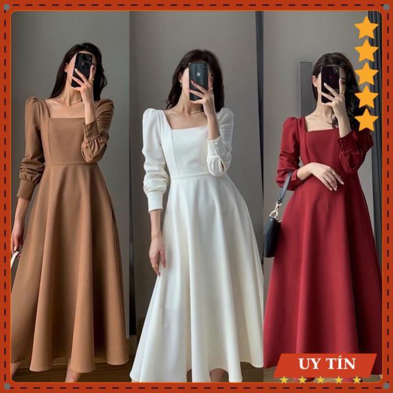 Đầm maxi cổ vuông dài tay Eva_home_fashion