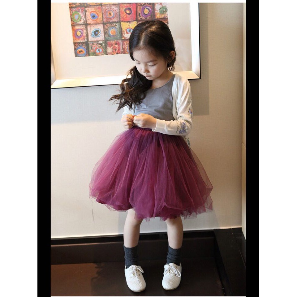 (xả) (thanh lý) Chân váy ren bé gái, màu than và tím (sz: 80 - 150)