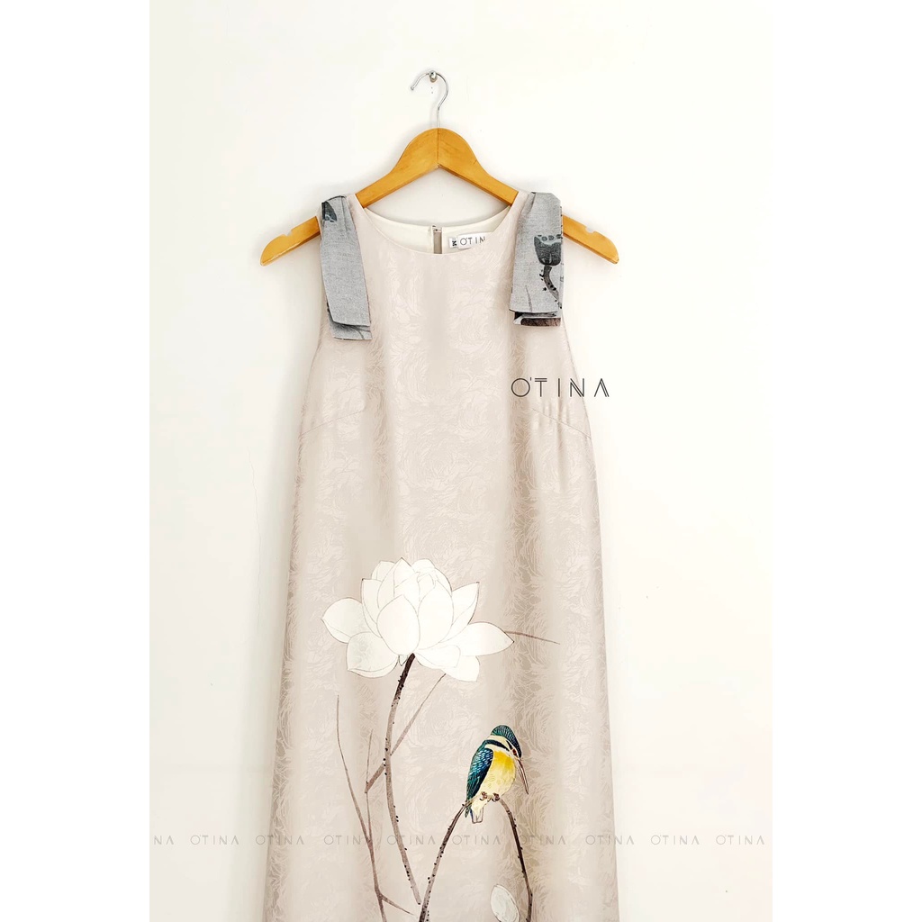 Đầm nữ thiết kế 𝐎𝐓𝐈𝐍𝐀 𝐅𝐀𝐒𝐇𝐈𝐎𝐍 đầm sen xám nơ vai