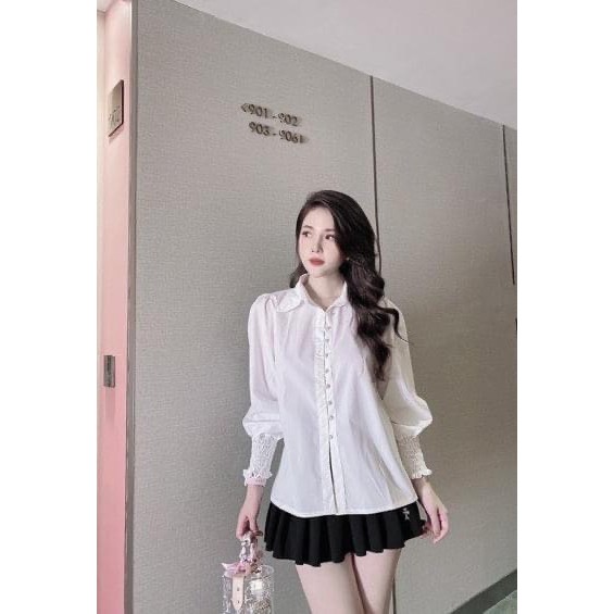 [Mã FAMAYWA giảm 10K đơn 50K] Áo Sơ Mi Nữ Cúc Ngọc Tay Bèo Cực Hót | BigBuy360 - bigbuy360.vn