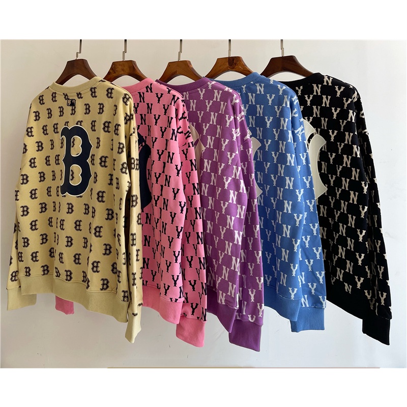 MLB Áo Sweater Cotton Tay Dài Cổ Tròn In Họa Tiết Độc Đáo Thời Trang Cho Cặp Đôi