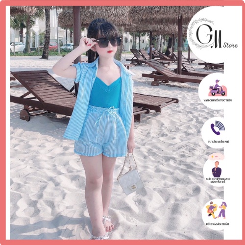 Set bộ đồ bé gái 3 chi tiết, đi chơi biển thì hết ý