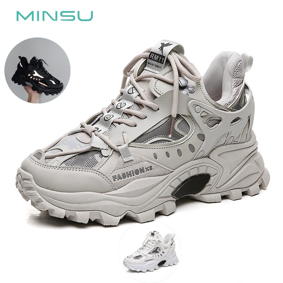 Giày Thể Thao Sneaker Chunky Nam MINSU M4701 Phản Quang Phá Cách Style Hàn Quốc Tăng Chiều 5cm Cao Cực Ngầu | BigBuy360 - bigbuy360.vn