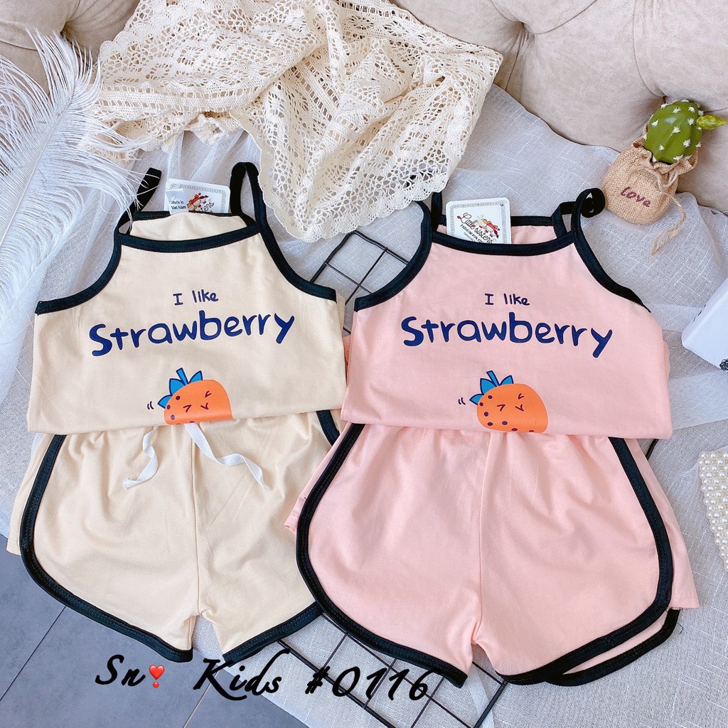 Sale !!! BỘ QUẦN ÁO 2 DÂY YẾM DÂU TÂY DỄ THƯƠNG BÉ GÁI [BTG003]  CHẤT LIỆU COTTON SIÊU MỊN SIÊU MÁT XỊN XÒ