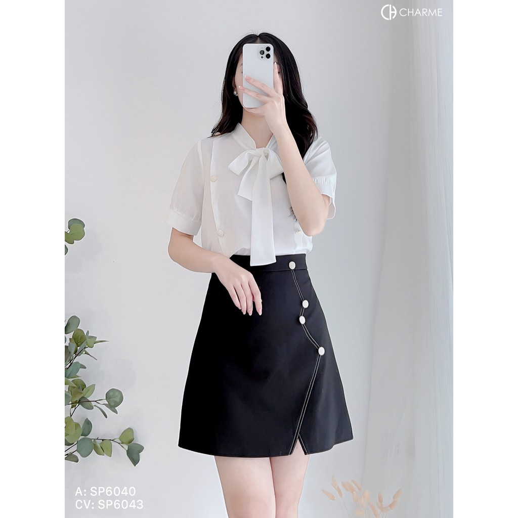 Chân váy nữ dáng chữ A phối cúc viền 6043 - Thời trang thiết kế CHARME CH | BigBuy360 - bigbuy360.vn