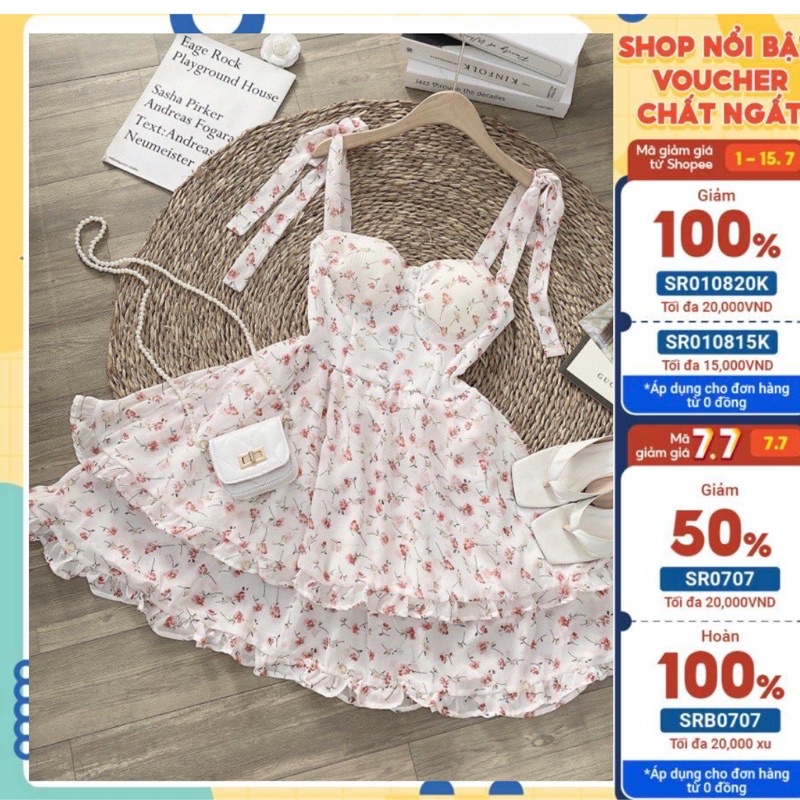 Đầm maxi cúp ngực hoạ tiết hoa nhí siêu xinh