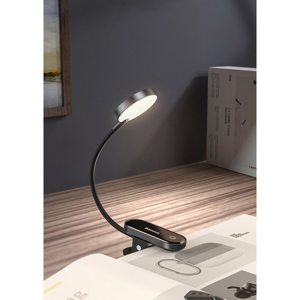 Đèn Đọc sách mini Pin sạc Baseus Comfort Reading Mini Clip Lamp ( Dịu mắt, Chân kẹp, 3 Mức sáng, 350mAh)