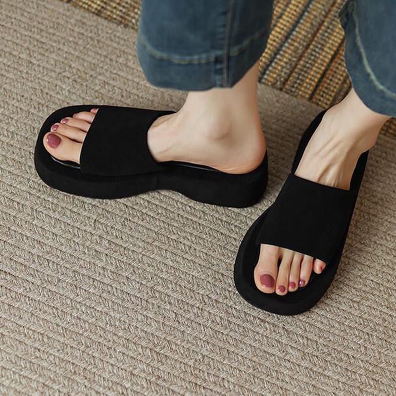 Dép đế xuồng IELGY bằng da thời trang đi biển cho nữ