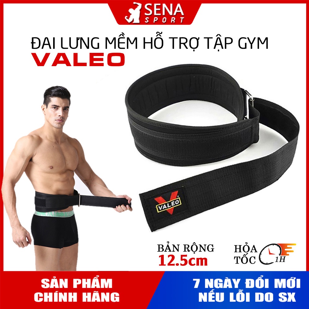 Đai lưng mềm tập Gym Chính hãng Valeo - Bản 12.5cm - hỗ trợ bảo vệ lưng, gánh tạ, deadlift hiệu quả