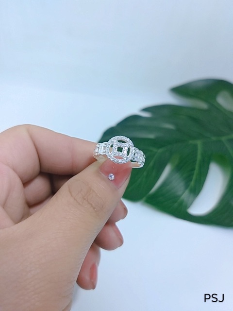 Nhẫn kim tiền bạc ta mặt tiền tròn gắn đá nhỏ - Nhẫn bạc nữ Bibi