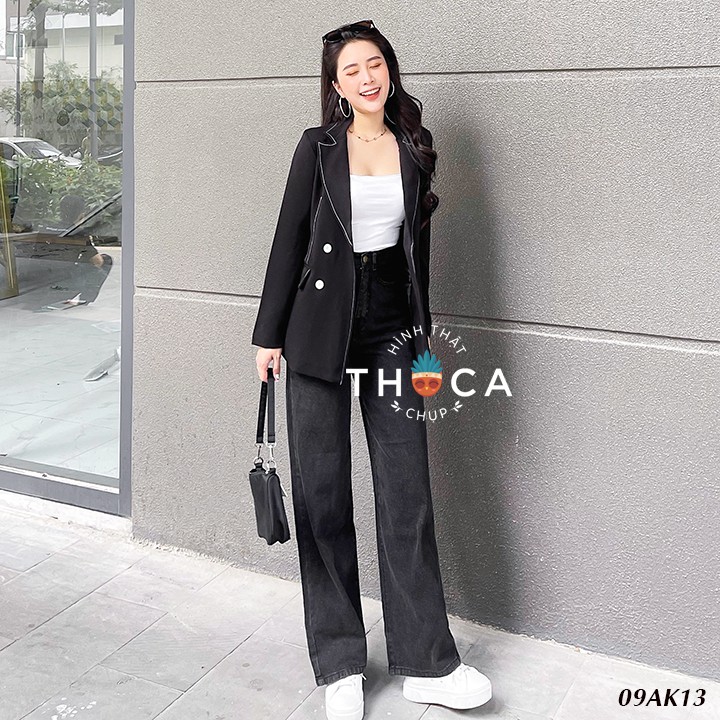 Blazer nữ khoác vest công sở đen viền trắng THOCA HOUSE thời trang hiện đại, mặc đi làm, đi sự kiện chuyên nghiệp | BigBuy360 - bigbuy360.vn