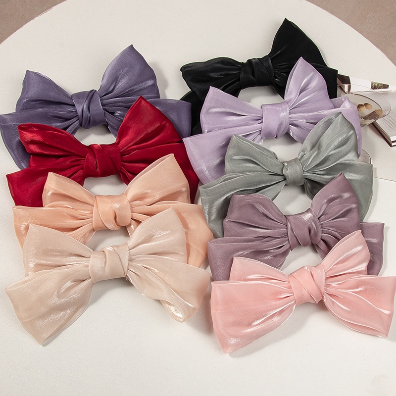 Kẹp Tóc Nơ Vải Satin Đính Ngọc Trai Phong Cách Hàn Quốc Cho Nữ