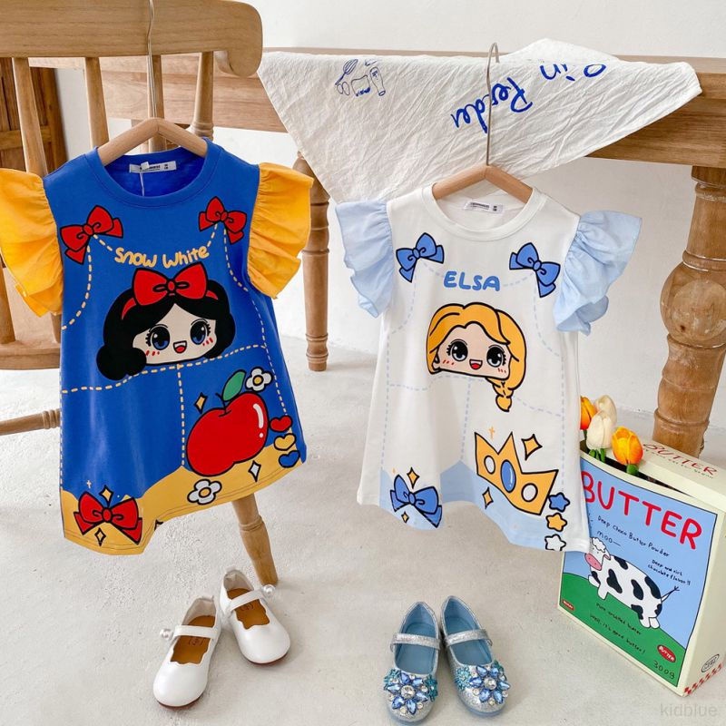Áo Thun Cotton Tay Ngắn In Họa Tiết Hoạt Hình Elsa Thời Trang Mùa Hè Cho Bé Gái