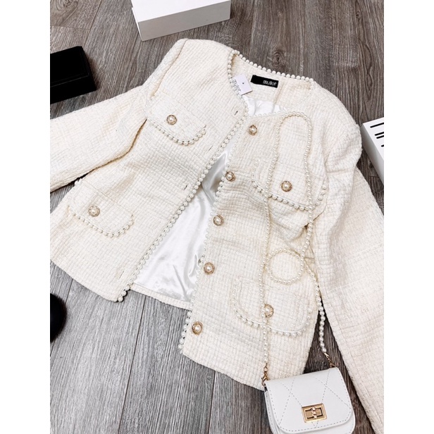 Áo dạ tweed viền ngọc cao cấp Mullet