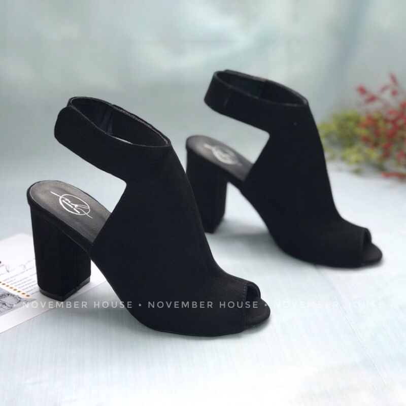 Giày boots nữ cao gót kiểu dáng hở mũi gót thô 8cm thời trang nữ , B2 - November House | BigBuy360 - bigbuy360.vn