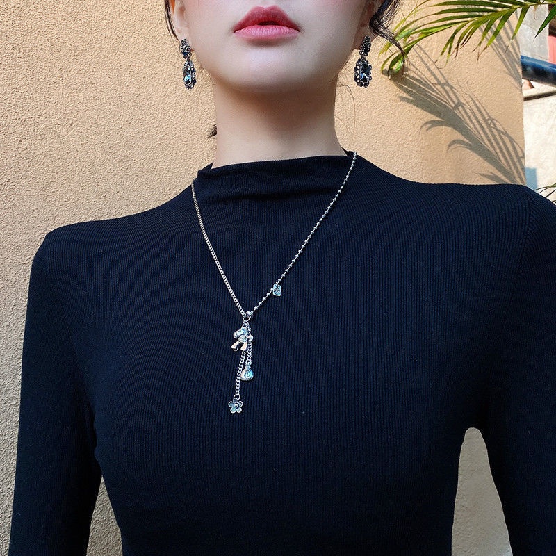 【Necklace】South Korea Dongdaemun Immediately Rich Meaning Long Chain Autumn and Winter New Sweater Chain Lucky Pony Purse Steel Necklace