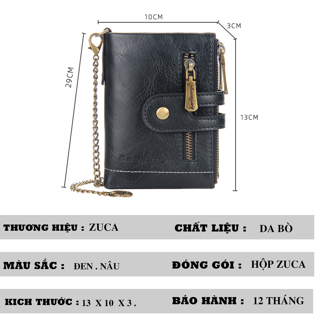 Ví nam cầm tay dáng đứng dài mini chất liệu da bò hàng hiệu kẹp tiền thương hiệu ZUCA  |ZC99|