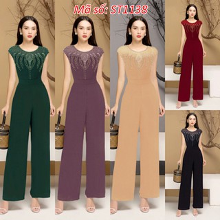 ➡️#ST1138 Jumpsuit đồ bay dài ống suông tay chòm phối lưới đính hột màu xinh xắn