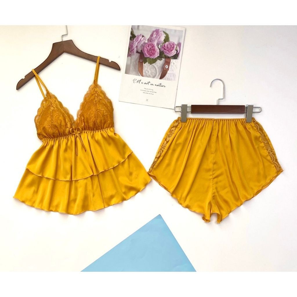 Đồ Ngủ Nữ Sexy - Đồ Ngủ 2 Dây Quần Cộc Phối Ren Chất Phi Lụa Loại 1 Quyến Rủ Cực Kỳ Mềm Mịn | Hân Fashion | BigBuy360 - bigbuy360.vn
