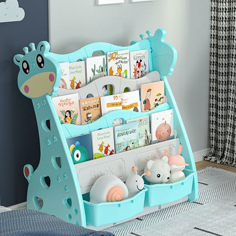 Giá sách cho trẻ e> Kệ sách đồ chơi trẻ em sàn nhựa gia đình giá hình hoạt nhiều tầng tủ lưu trữ đơn giản cho trường mẫ