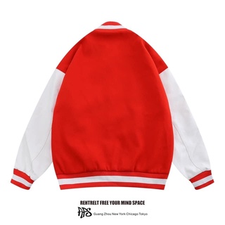 Bomber varsity đỏ tay da cao cấp