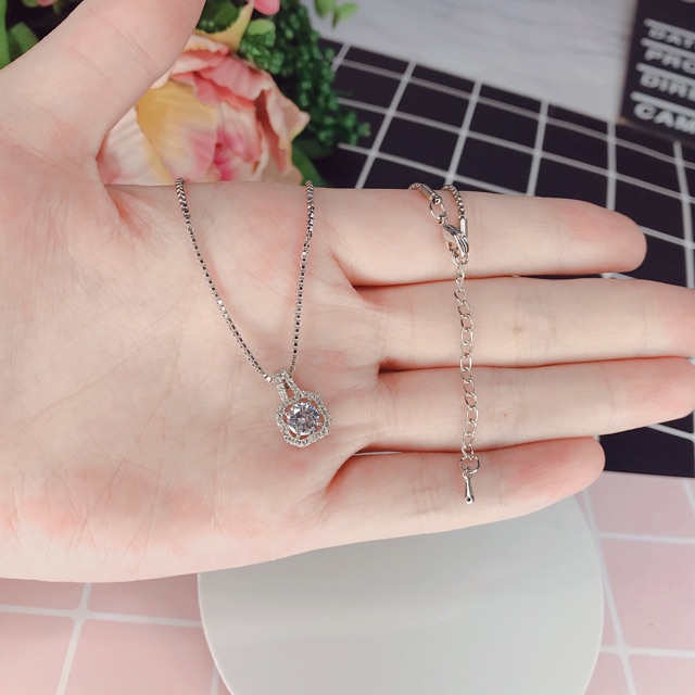 Bạc 925 - Dây chuyền mặt đá vuông phá cách độc đáo