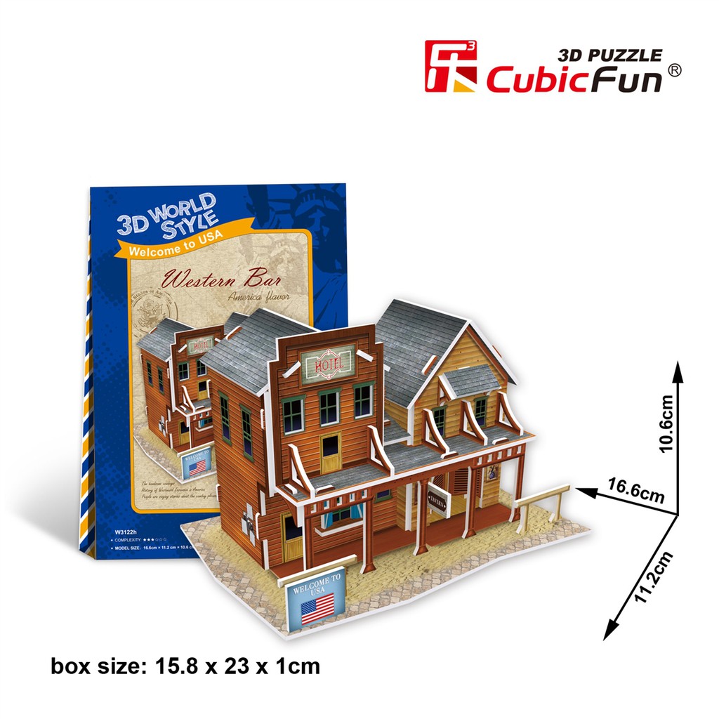 Mô hình giấy 3D CubicFun - Bộ nhà truyền thống Mỹ - Western Bar - W3122h