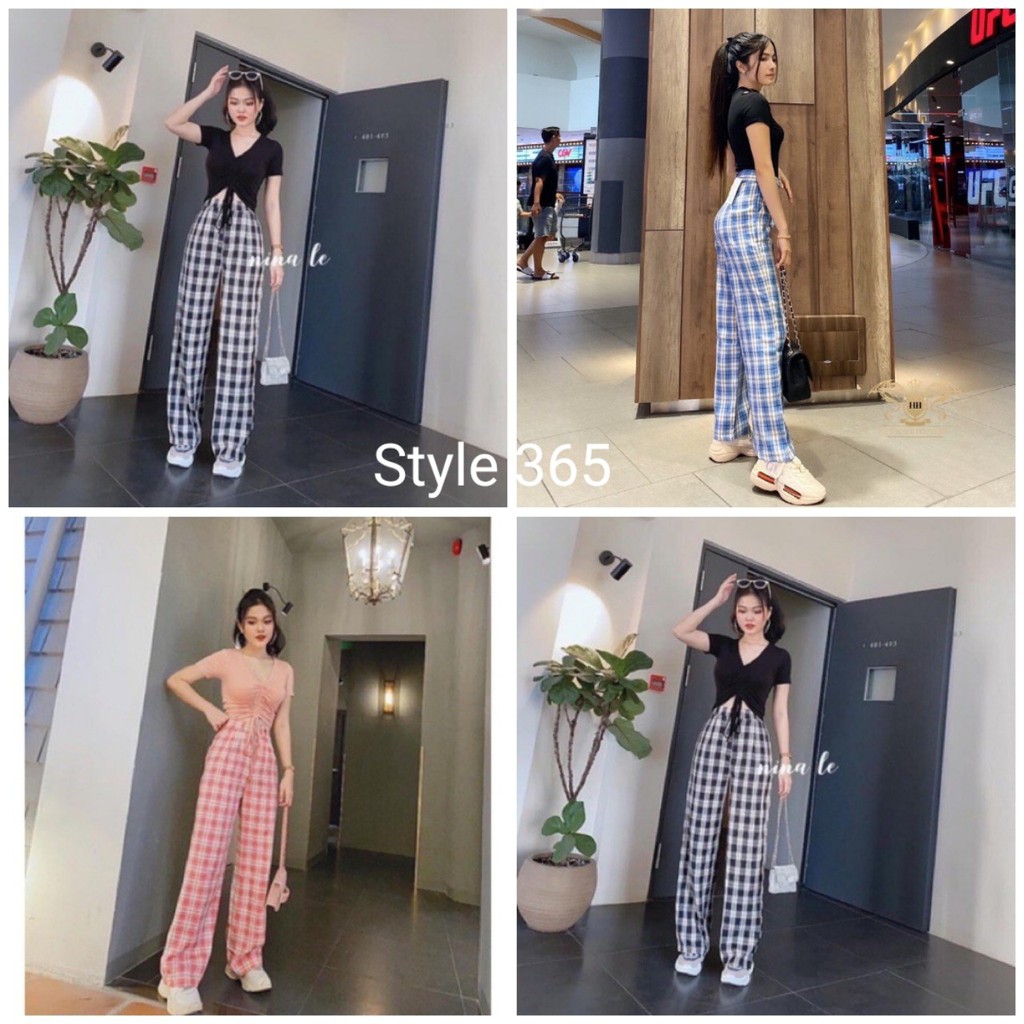 Quần CARO LƯNG CAO ỐNG SUÔNG Nam Nữ Ulzzang Unisex Style 365