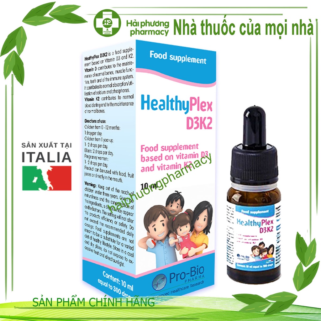 HealthyPlex D3K2 - Bổ sung vitamin D3K2 tăng cường hấp thu Canxi cho Trẻ (lọ 10ml)
