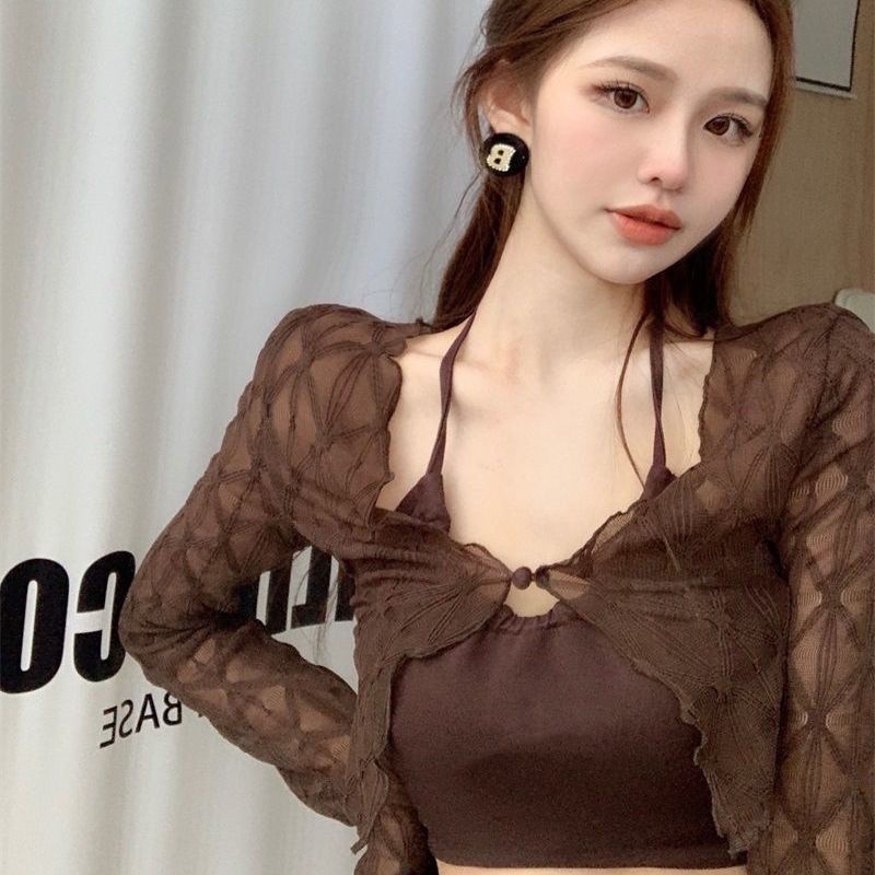 Set đồ COZOKC gồm áo khoác cardigan tay dài và áo không tay thời trang quyến rũ cho nữ