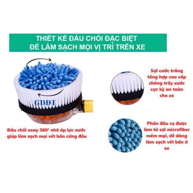 CHỔI RỬA XE Ô TÔ DỤNG CỤ RỬA XE TỰ XOAY 360 ĐỘ-Vòi Cọ,Cây Rửa Xe Hơi Kết Hợp Bàn Chải Tự Động, Xoay Tròn 360, Tự Tạo Bọt