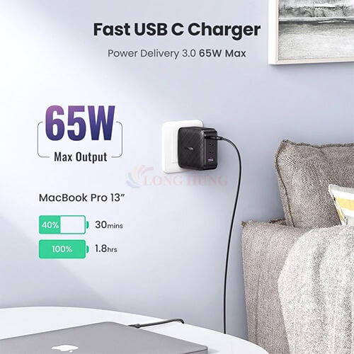 Sạc đa cổng Ugreen GaN X 65W PD 3.0 QC 4.0 CD224 - Hàng chính hãng