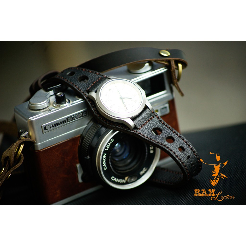 Dây Đồng Hồ Da Dê Đen Kiểu Quân Đội Chống Mồ Hôi RAM Leather Bundstrap Bx2 Bền Đẹp