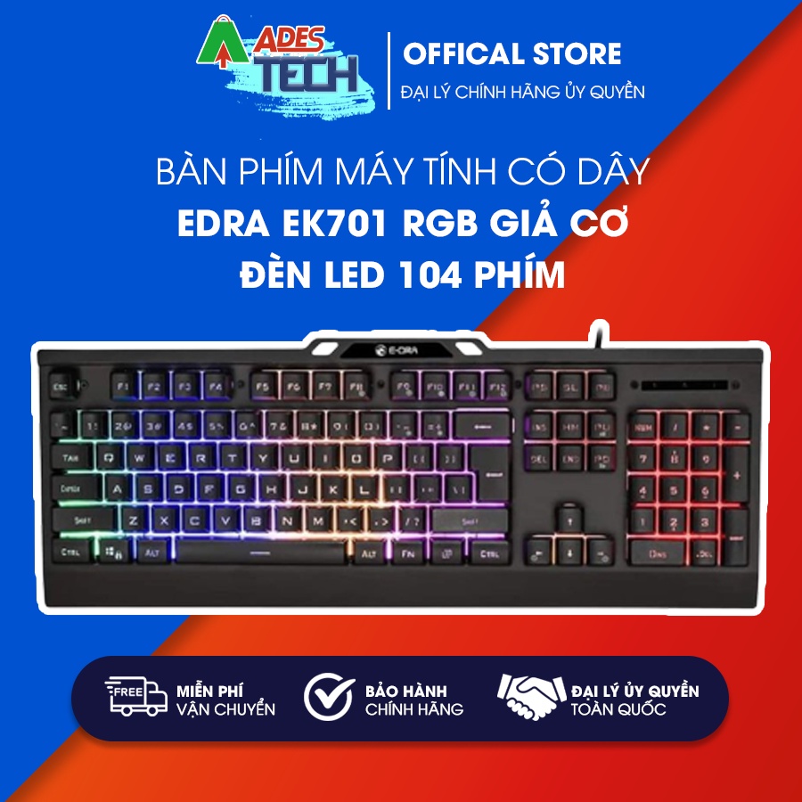 Bàn phím máy tính có dây EDRA EK701 RGB GIẢ CƠ Đèn LED 104 phím - Bảo hành 24 tháng