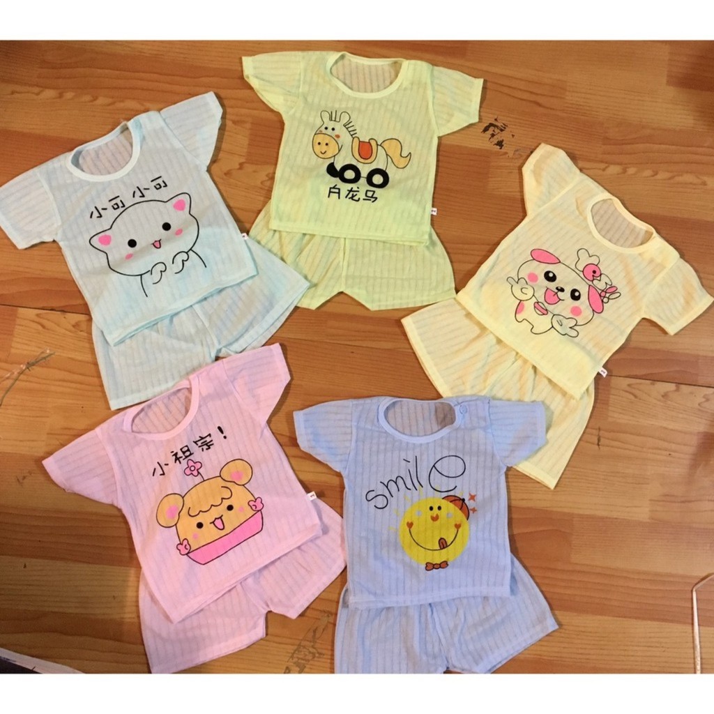 BỘ COTTON GIẤY CỘC TAY CÀI VAI CHO BÉ 5-15 KG, GIAO HÀNG NGẪU NHIÊN TRỘN MÀU