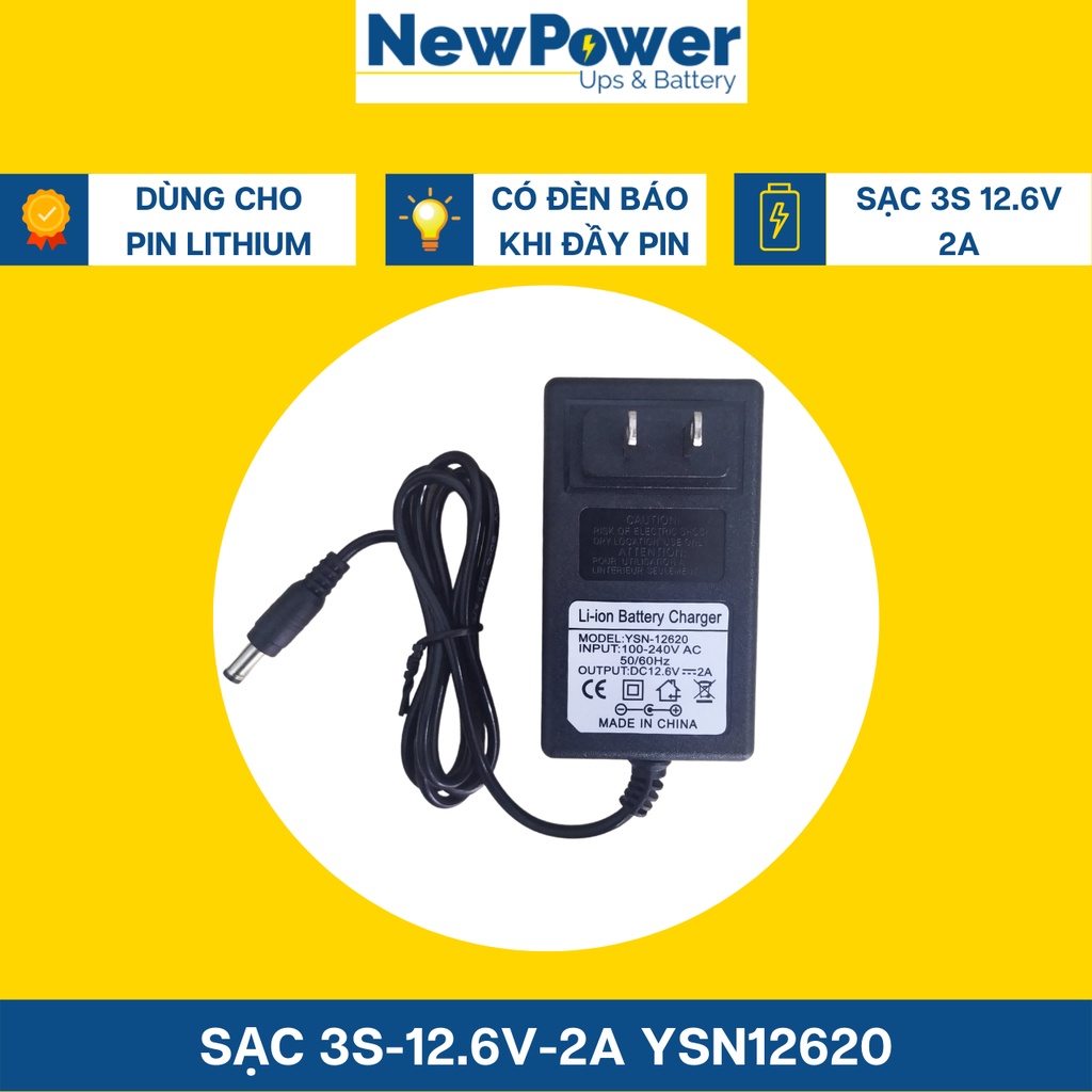 Sạc 3S 12.6V-2A YSN-12620 dùng cho Pin Li-ion (Lithium-ion) Có Đèn Báo Đầy Pin